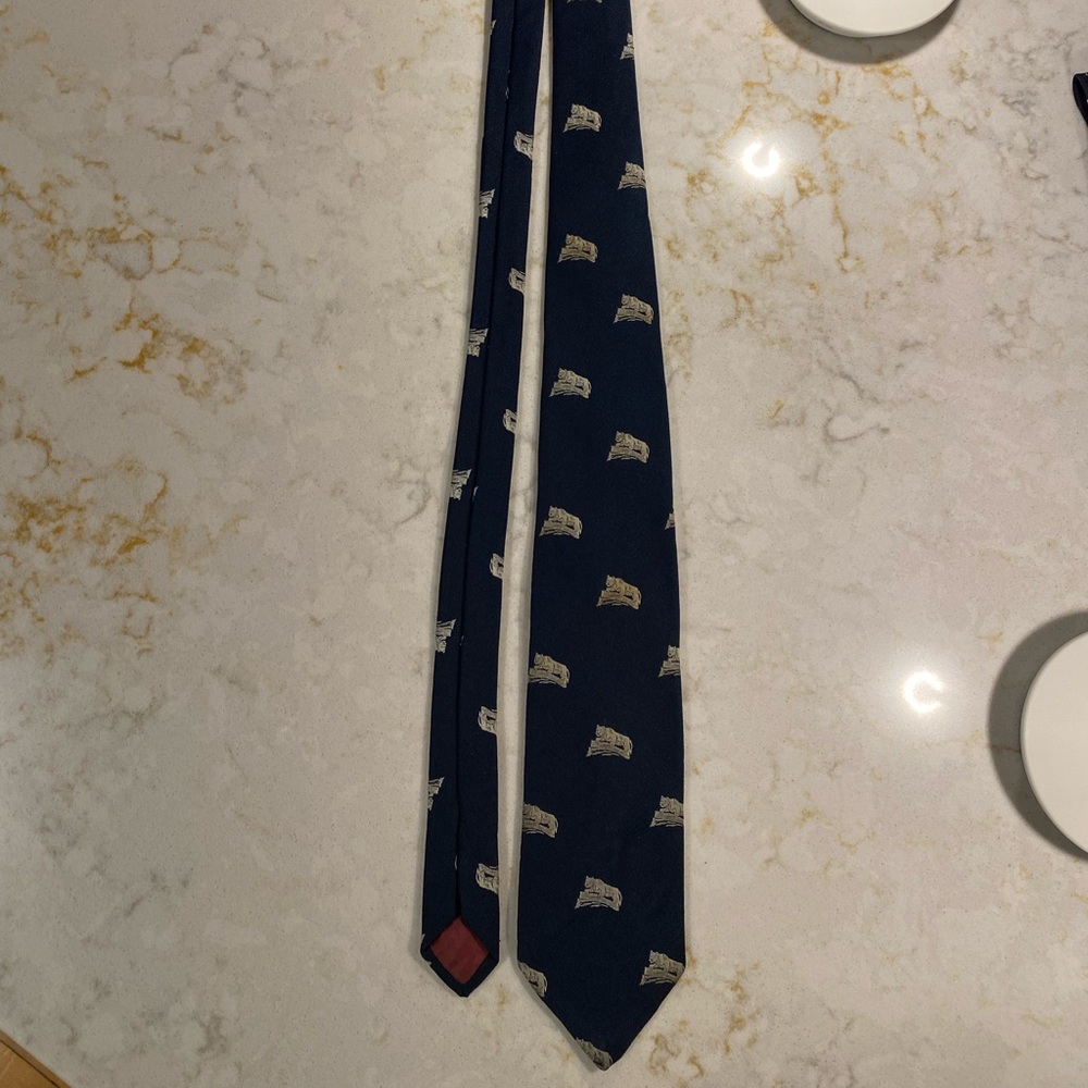 Vintage Penn State Lion Shrine Navy Silk Tie with Beige Motifs